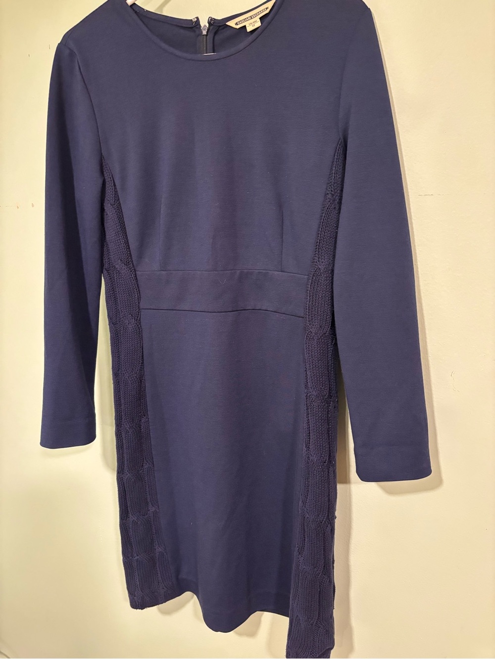 Women's Long-Sleeve Navy Knit Dress with Side Panel Detail